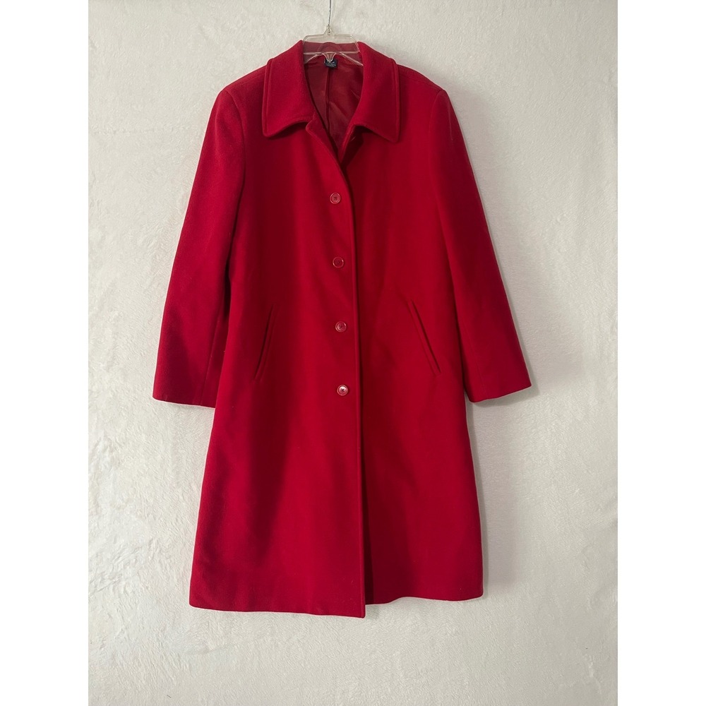 Lands End Womens Red 100% Wool Pea Coat Sz 10 Regular Button Front Long Length - Picture 1 of 6